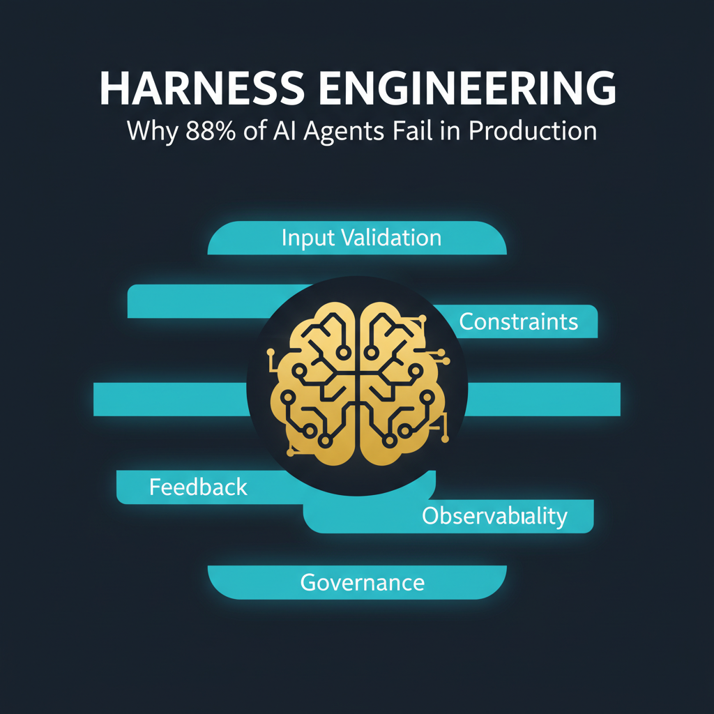 Conceptual visualisation of an AI agent operating within a structured harness of constraints and feedback loops
